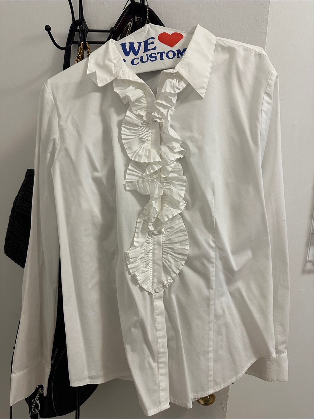 White Ruffle-Front Shirt - Classic Button-Up